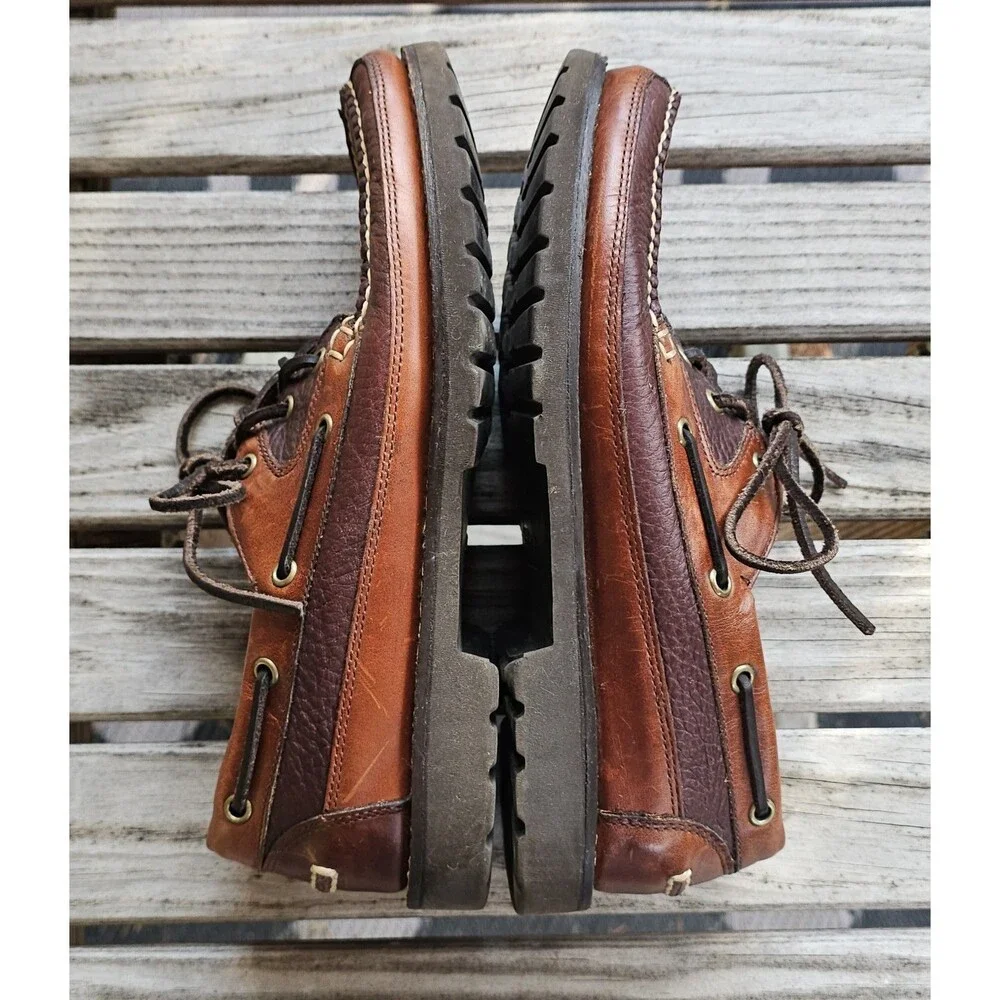 L.L.Bean Allagash Bison Handsewn Boat Shoes Men's 10 D Brown Leather Lug Sole